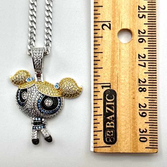 Iced Out 925 Sterling Silver 3D PowerPuff Girls Bubbles Necklace - Picture 4 of 12